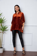 Velvet Tiered Button Up Collared Neck Shirt