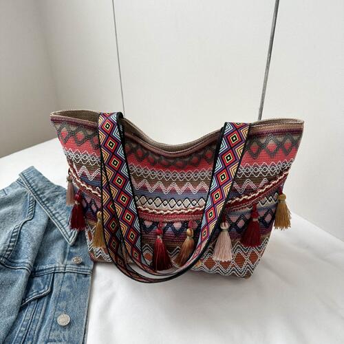 Printed Tassel Detail Tote Bag