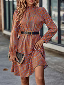 Printed Ruched Mock Neck Long Sleeve Dress