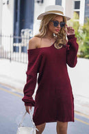 V-Neck Rib-Knit Sweater Dress