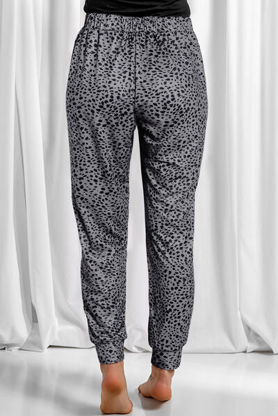 Full Size Leopard Drawstring Pocketed Pants