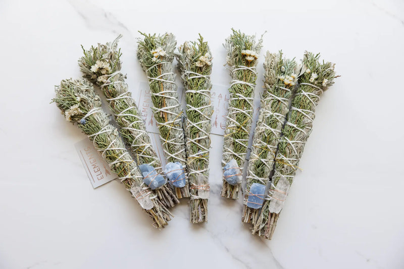 Juniper Sage Bundle with Crystal, label & info card.