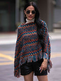 Fringe Hem Boat Neck Poncho