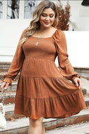 Plus Size Smocked Square Neck Tiered Dress