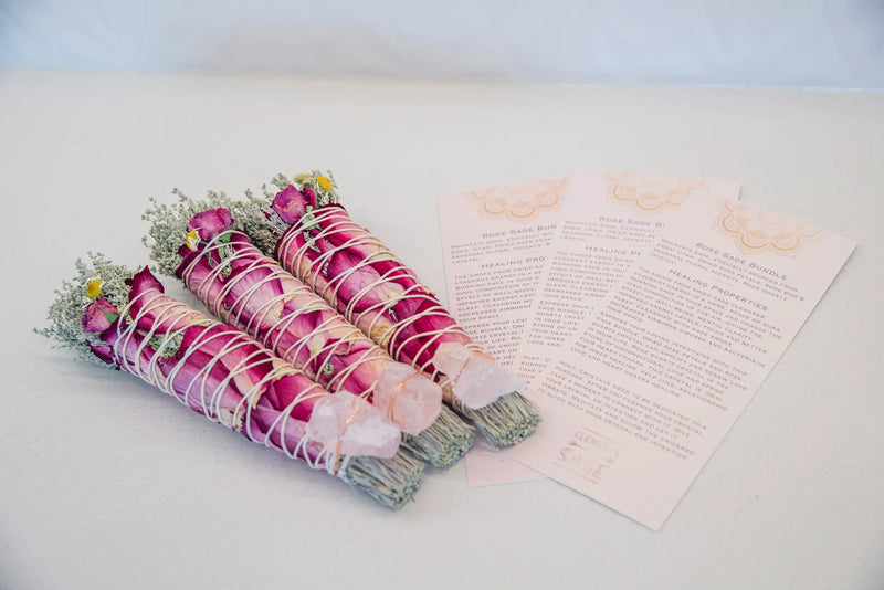 Sage Bundle Large Rose & Crystal with Info Card