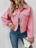 Houndstooth Collared Neck Button Up Jacket