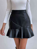 Ruffled PU Mini Skirt